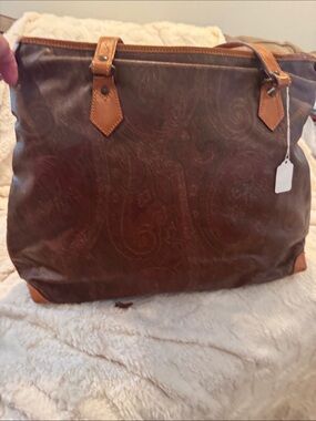 Etro  Paisley Leather Tote with Tan Trim